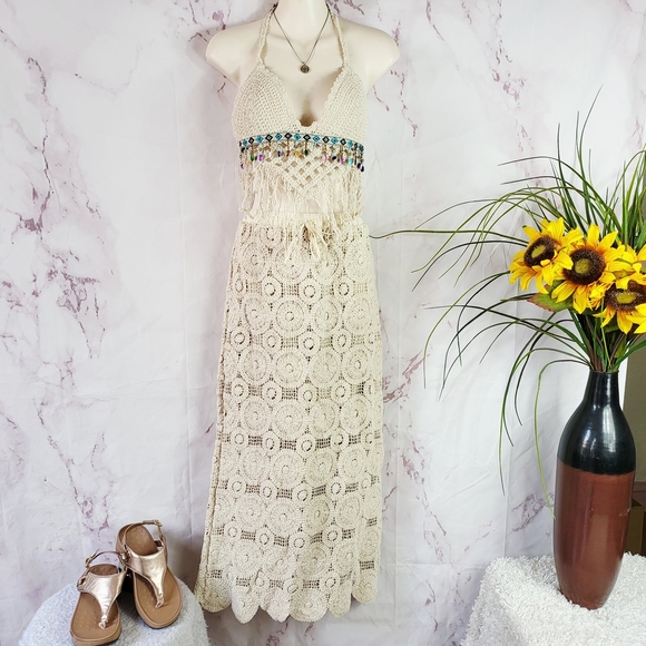 Embellished Cream Maxi Skirt for Cocktail Nights - Picture 1 of 5
